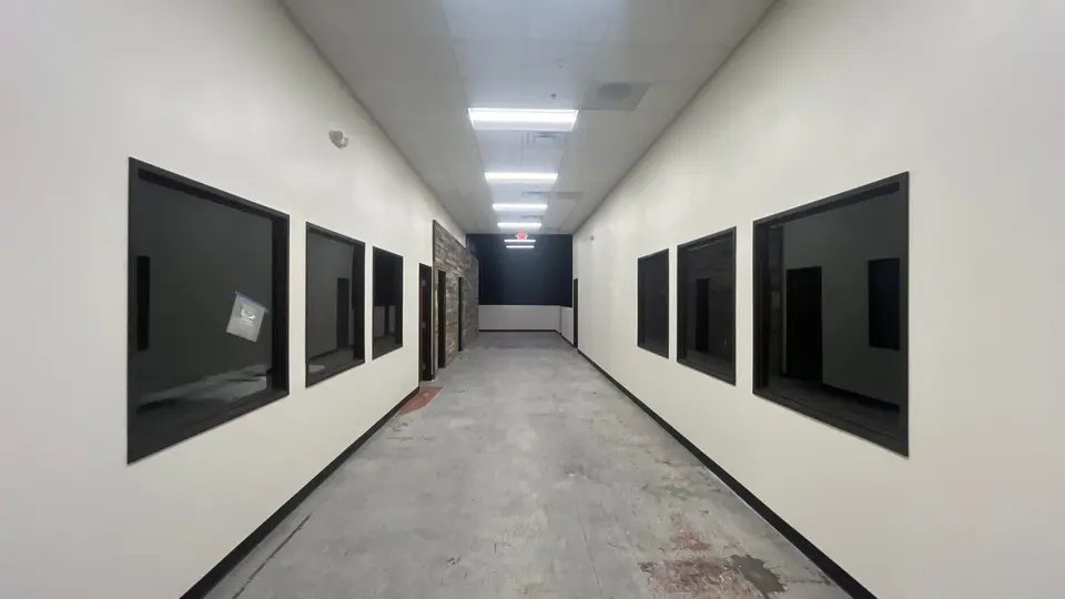 The viewing corridor during construction, before the floor and fit-out